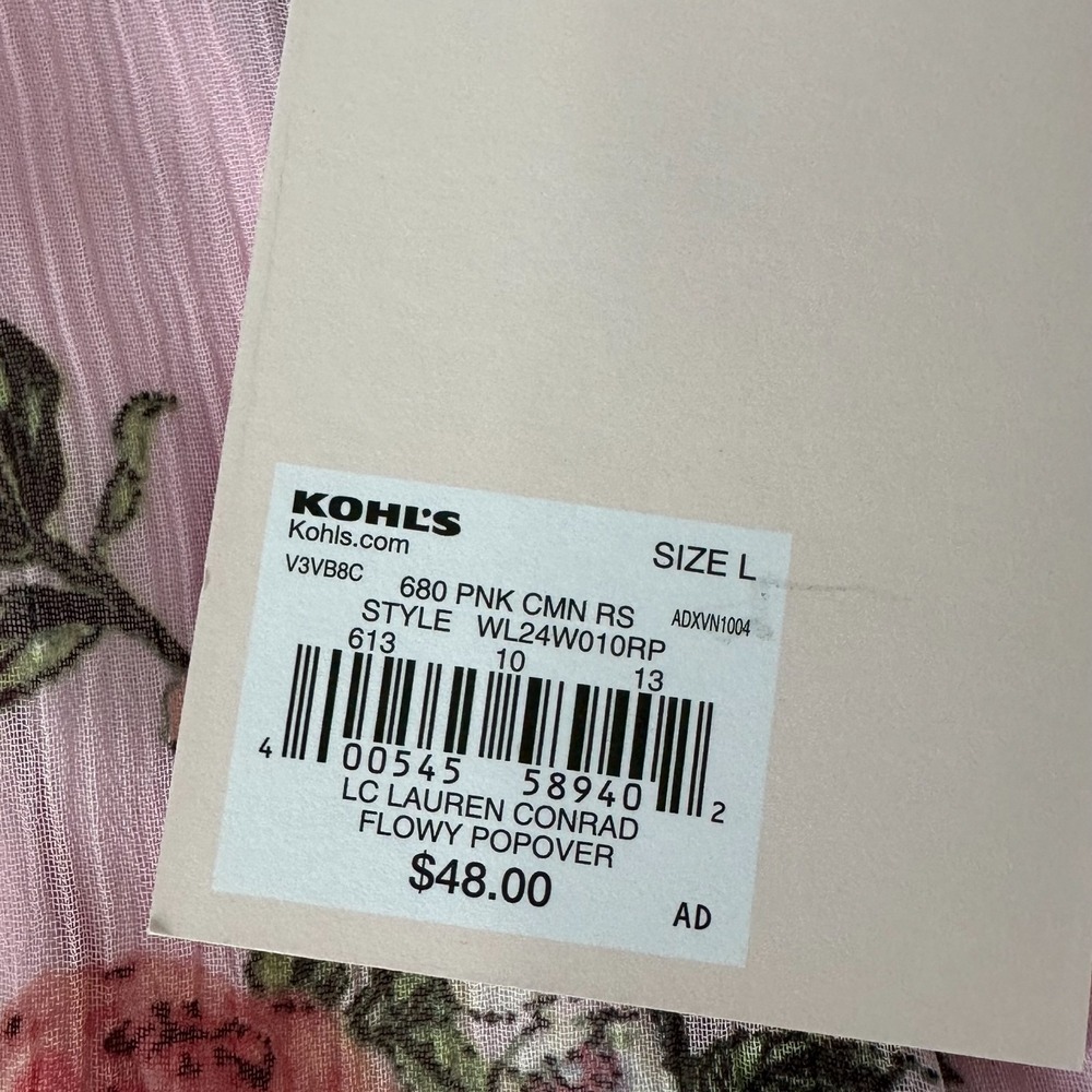 Lauren Conrad Flowy Popover Blouse Pink Floral‎ Easter Spring Large - Picture 13 of 14